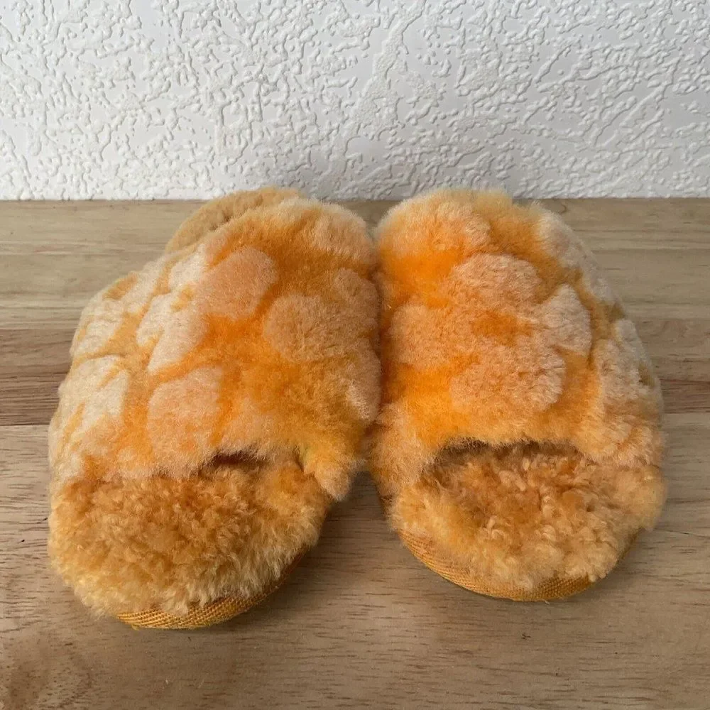 Ugg Orange California Poppy Fluff Yeah Fur Slides Slippers Kids Girlsn12 Vietnam